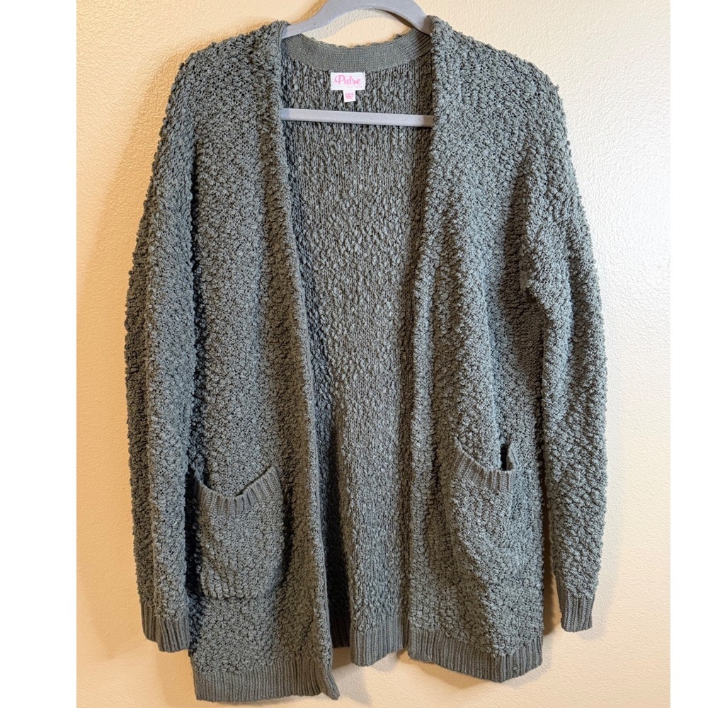 The Pulse Boutique Olive Green Popcorn Knit Open Front Cardigan Sweater XS/S